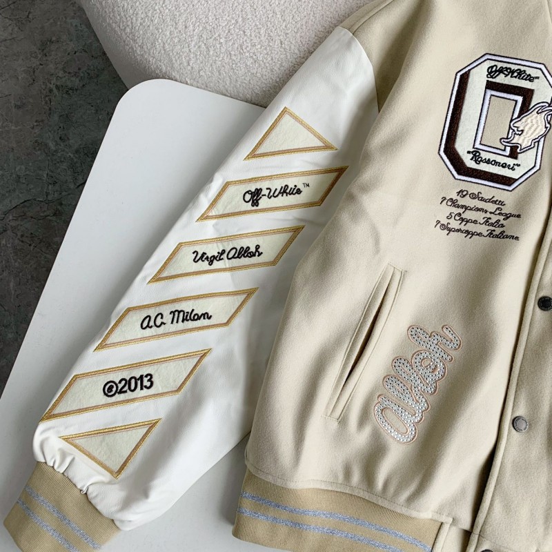OFF-WHITE xAc Milan FW22 Collaborative Colorblock Baseball Jacket