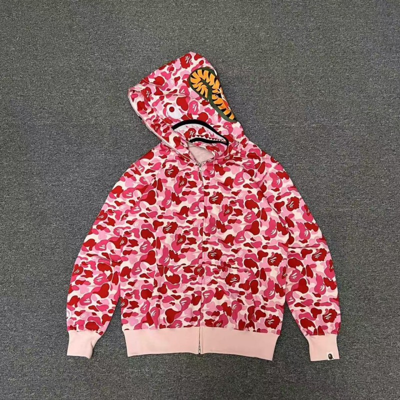 bape pink camouflage classic shark zipper sweatshirt