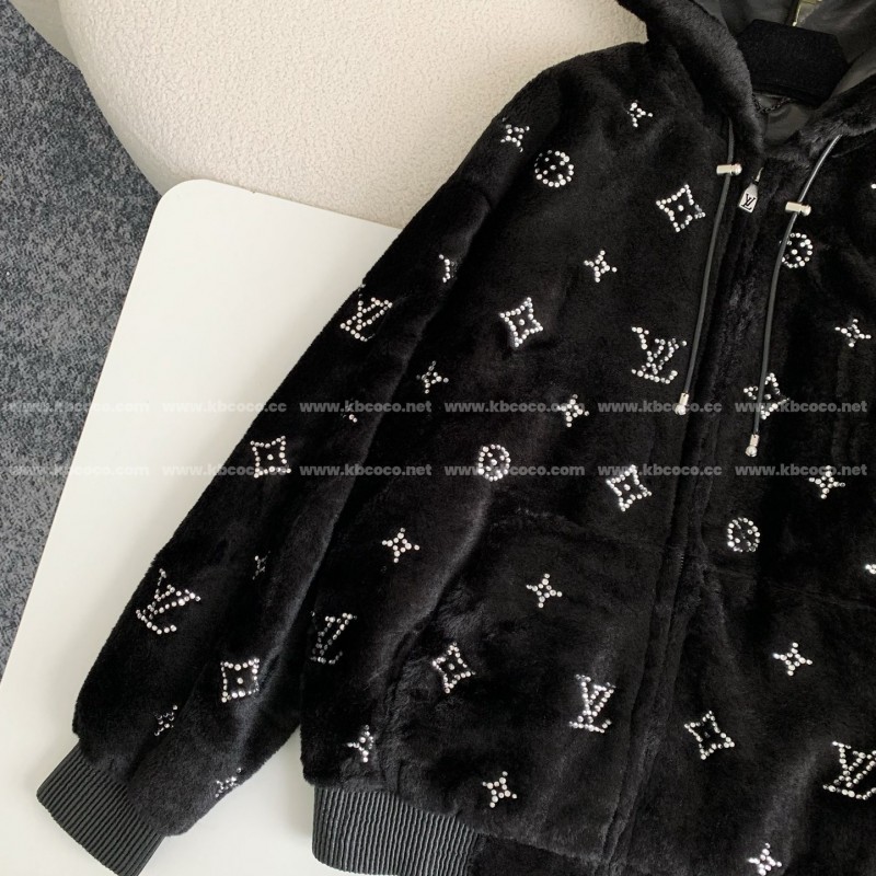 L0*is V*t0n SS25 Logo Embroidered Wool Hooded Zipper Jacket