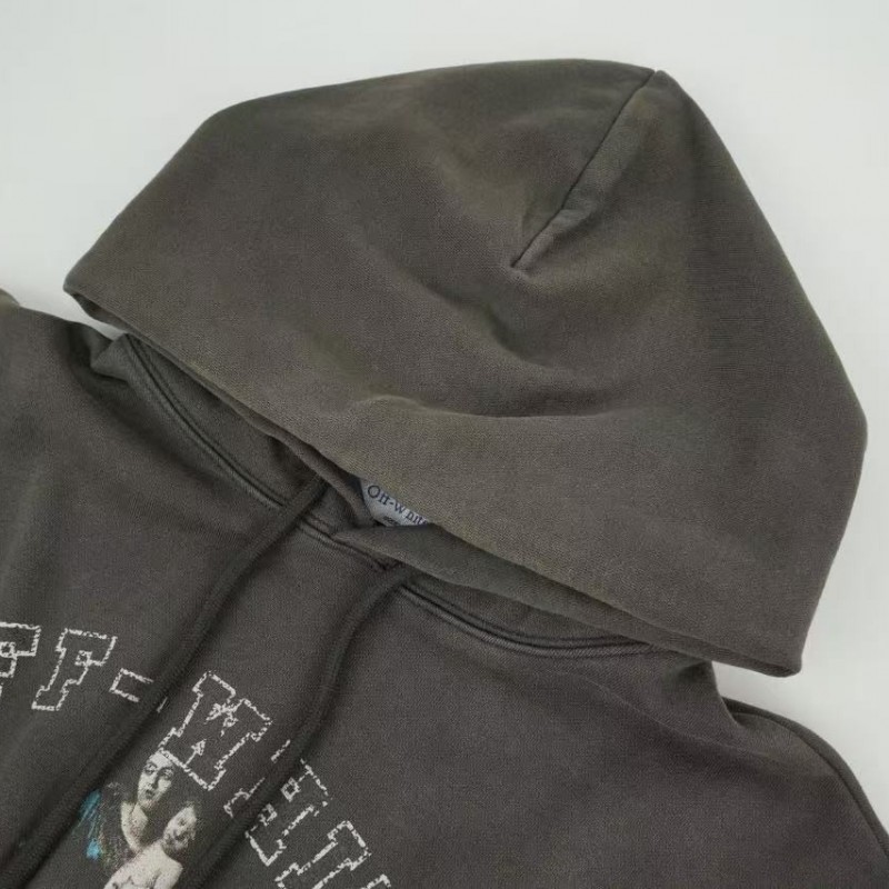 offwhite hooded sweatshirt with psalm and Madonna print on chest