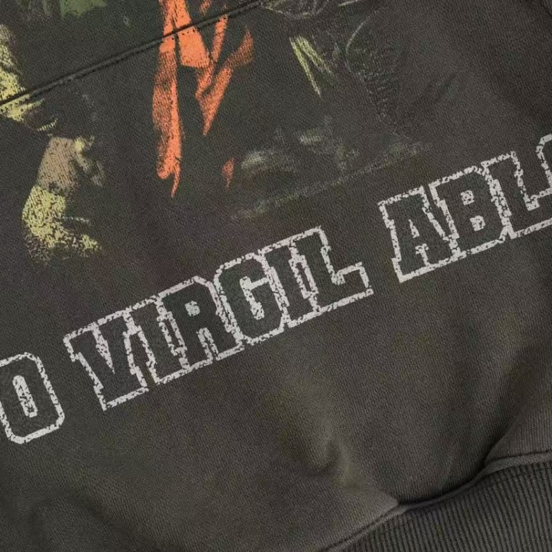 offwhite hooded sweatshirt with psalm and Madonna print on chest