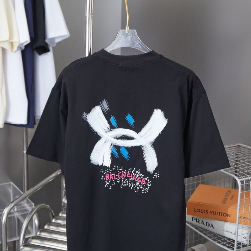 Ba*len*cia*ga SpringSummer New Style Graffiti Hand-painted Letters Logo Printed T-shirt