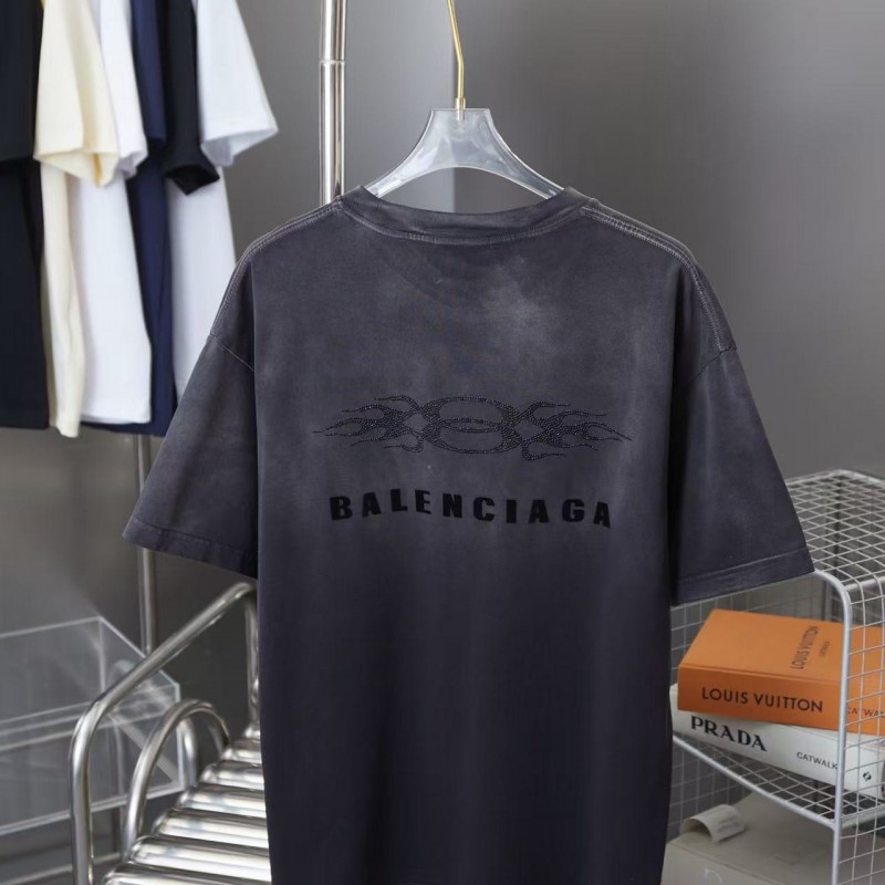 Ba*len*cia*ga SpringSummer New Flame Hot Diamond T-shirt
