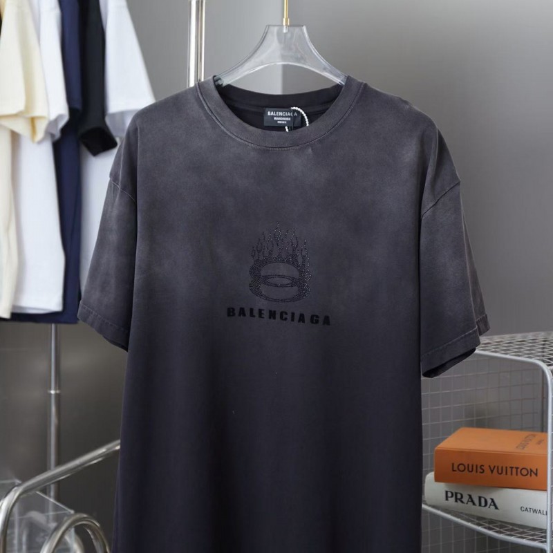 Ba*len*cia*ga SpringSummer New Flame Hot Diamond T-shirt