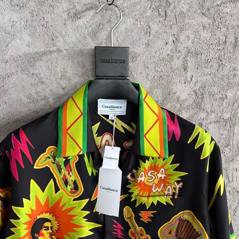 CASABLANCA Black rock graphic silk T-shirt
