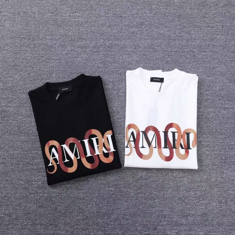 AMIRI Spring and Summer Snake Print Letter Pattern Short Sleeve