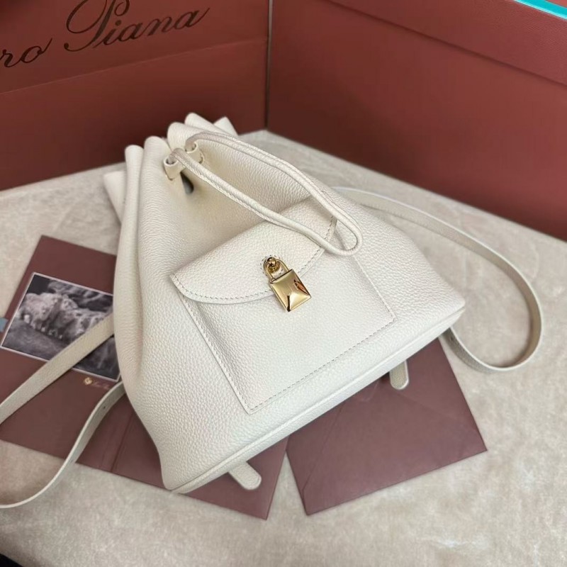 L**o p*ana extra white imported cowhide drawstring backpack, size: 25*27*14cm