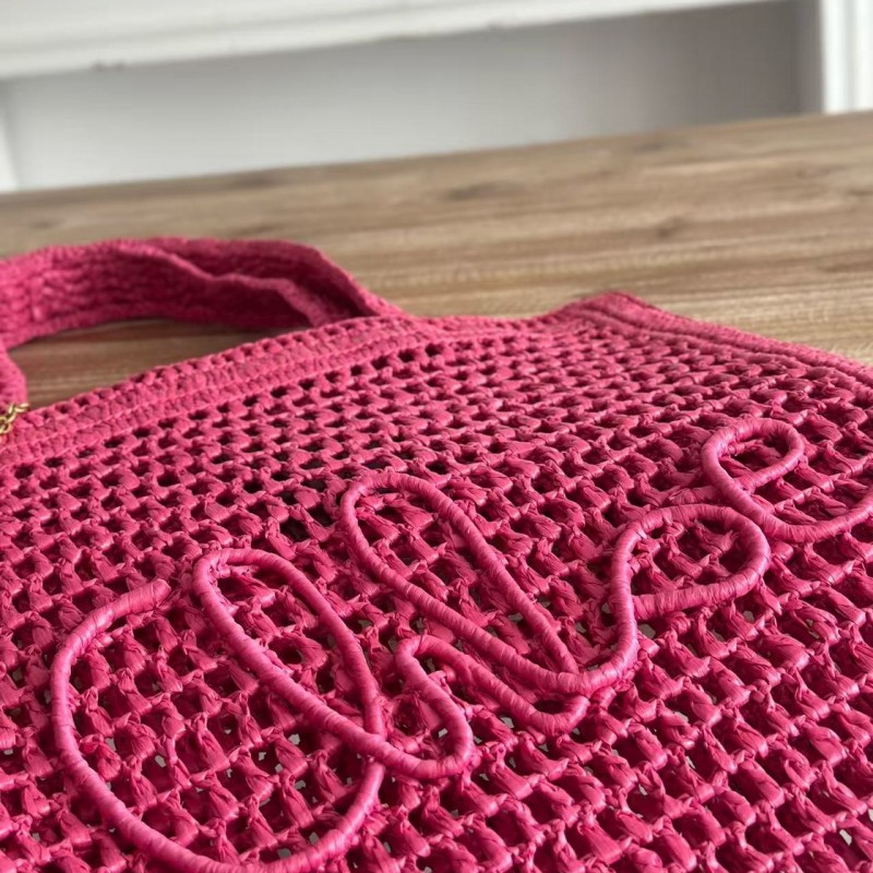 chloe spring and summer new style SUMMER BANANA dopamine color rose red pure handmade straw woven ba