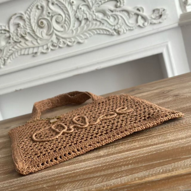 chloe spring and summer new SUMMER BANANA dopamine color brown pure handmade straw woven bag Size: 3