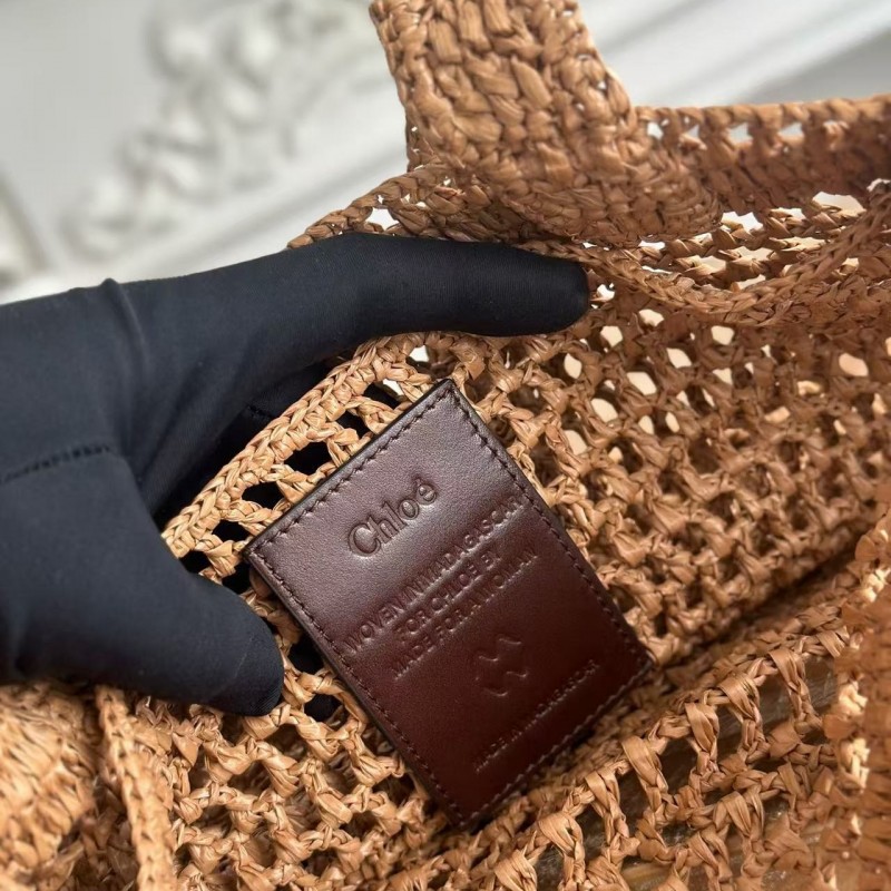 chloe spring and summer new SUMMER BANANA dopamine color brown pure handmade straw woven bag Size: 3