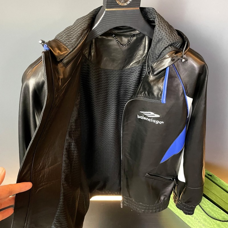 Ba*len*cia*ga 2023 Hooded Leather Jacket