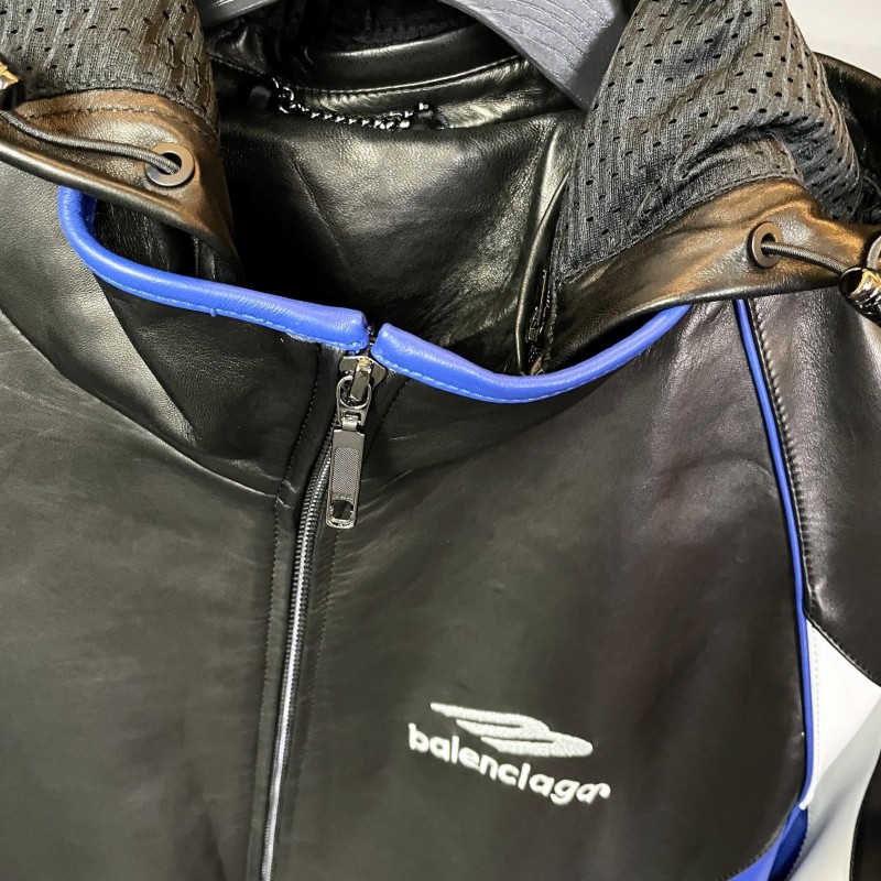 Ba*len*cia*ga 2023 Hooded Leather Jacket